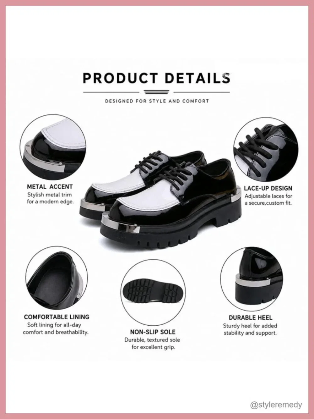 Patent Leather Gradient Metal-Plate Oxfords Wide Round Toe Lug Sole Derby Shoes